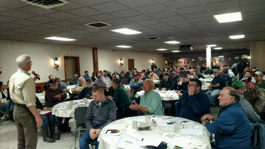 A group of farmers at an on-farm research update meeting.
